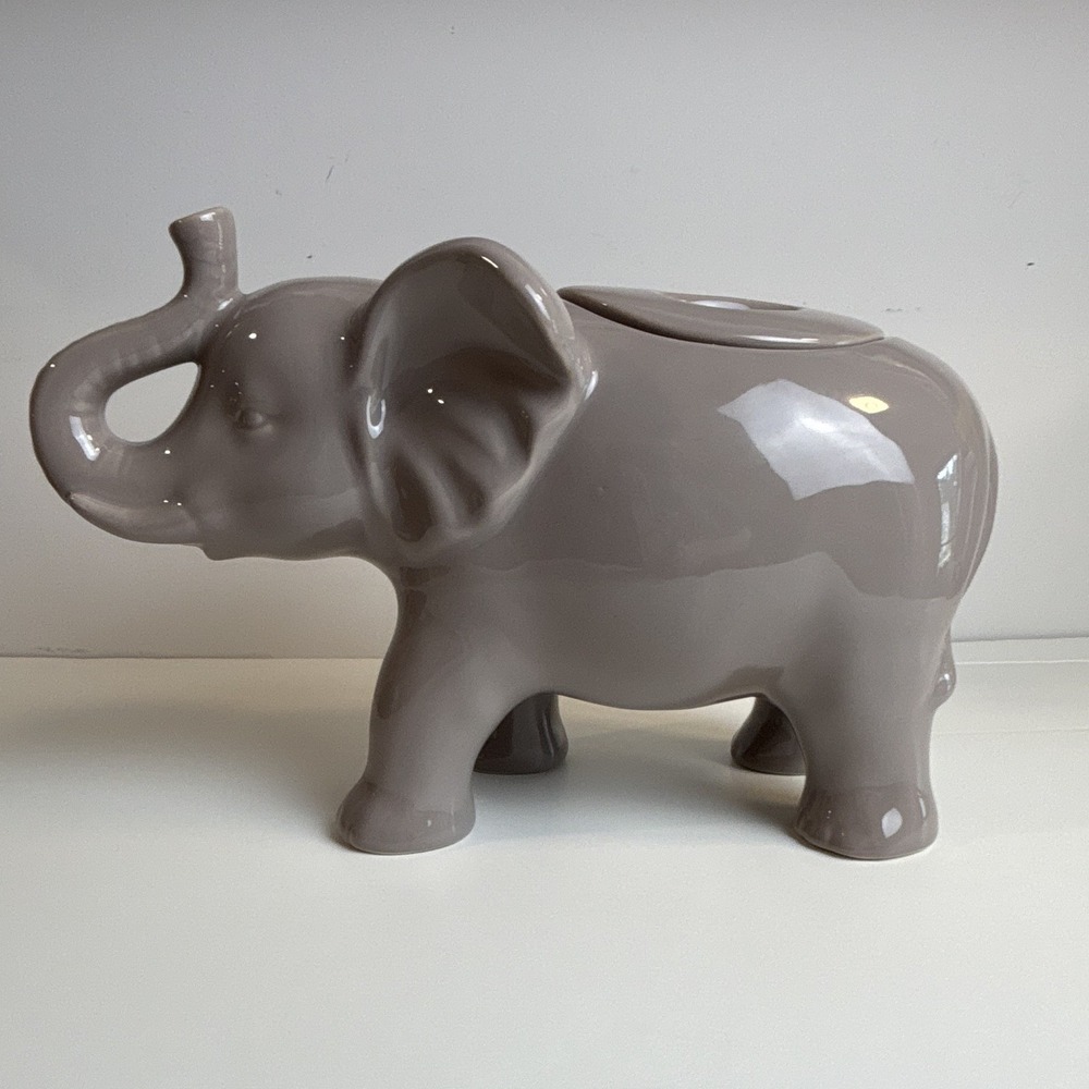 Pfaltzgraff  Opalhouse Gray Elephant Ceramic Cookie Jar with Lift-Off Lid 12"